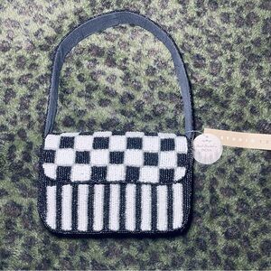 Beaded Black and White Checkered Bag